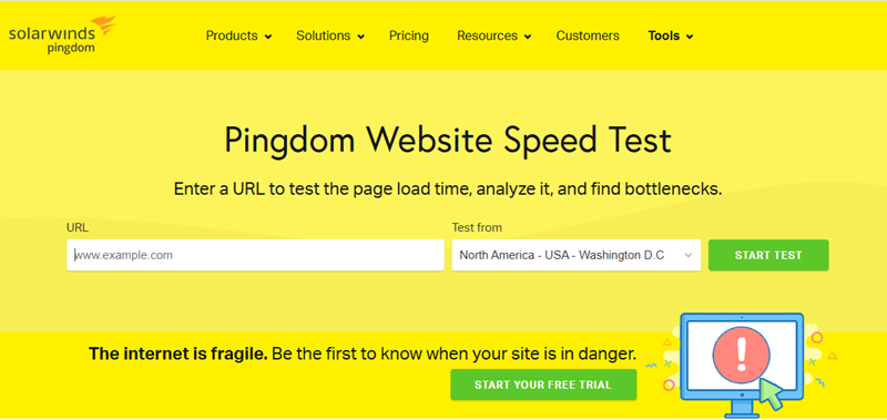 Homepage von Pingdom Bild: Homepage von Pingdom