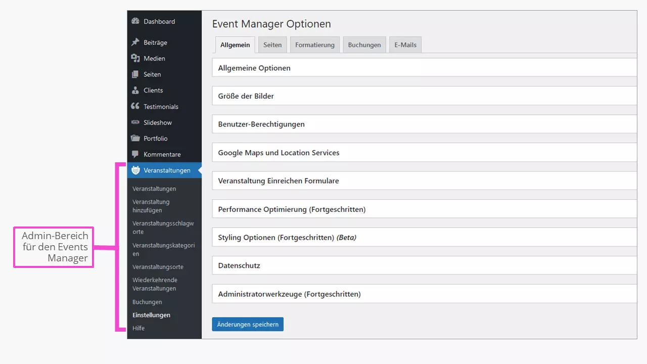 Bild: WordPress-Kalender-Plugin Events Manager im WordPress-Backend