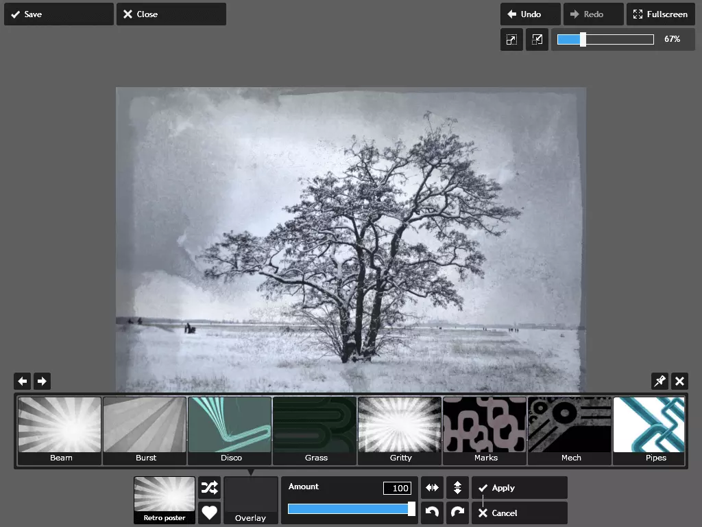 Bild: Screenshot der Web-App von Pixlr Express im Vollbildmodus