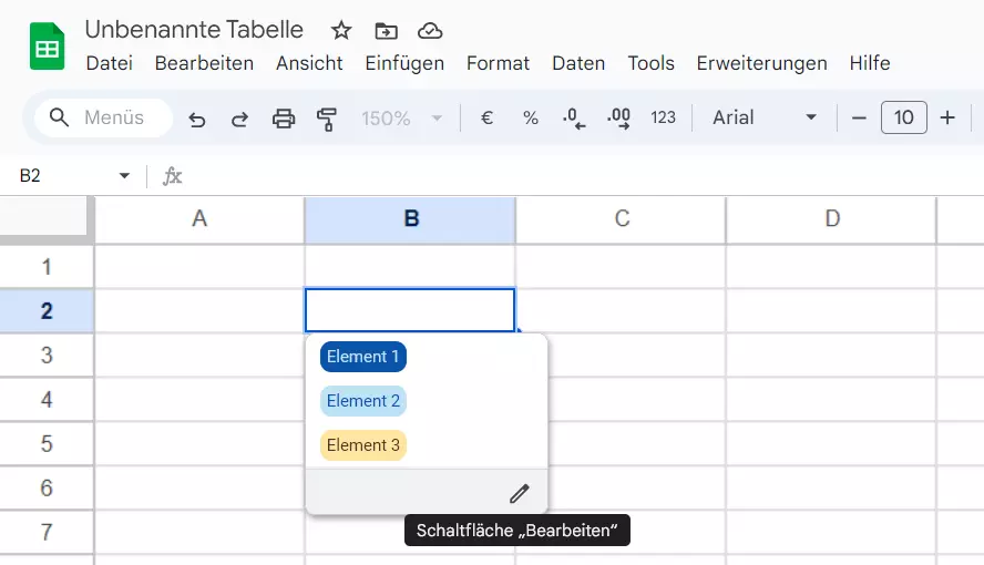 Elemente des Google-Sheets-Dropdown-Menüs Bild: Elemente des Google-Sheets-Dropdown-Menüs