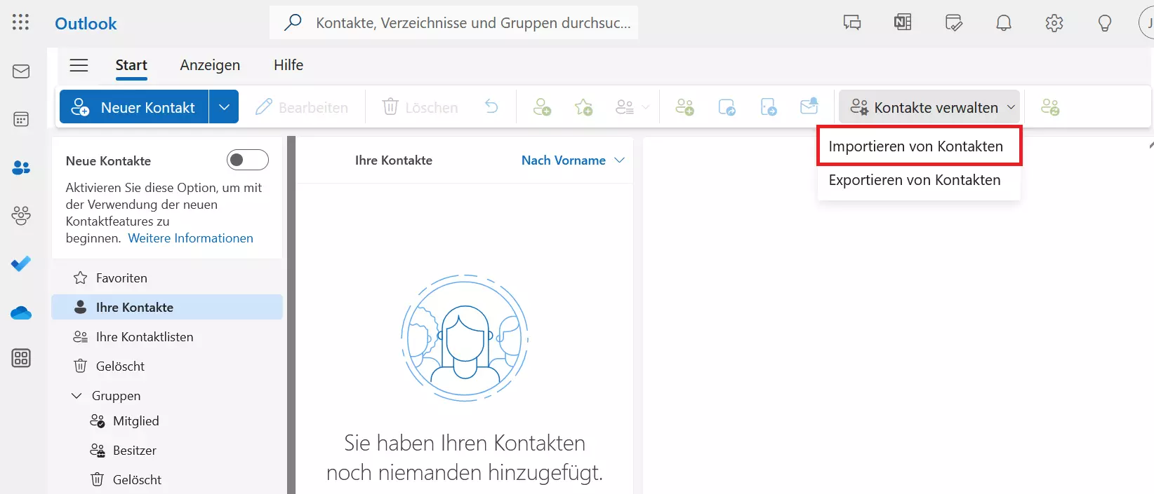 Outlook im Web: Übersicht empfohlener Personen Bild: Outlook im Web: Übersicht empfohlener Personen