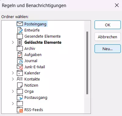 Outlook-Regel-Assistent: Auswahl des Zielordners Bild: Outlook-Regel-Assistent: Auswahl des Zielordners